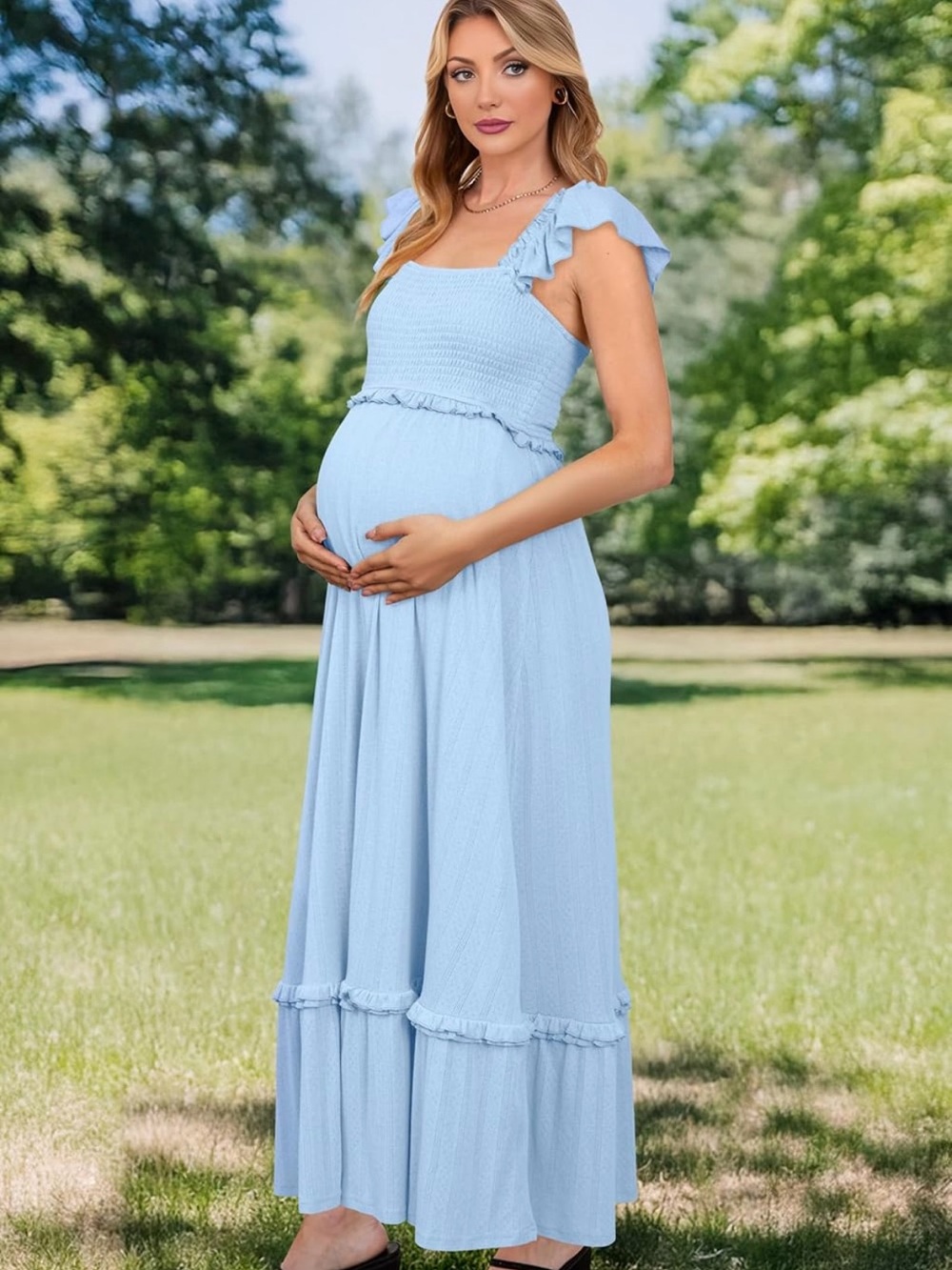Light Blue Maxi Maternity Dress - Picture 2 of 11